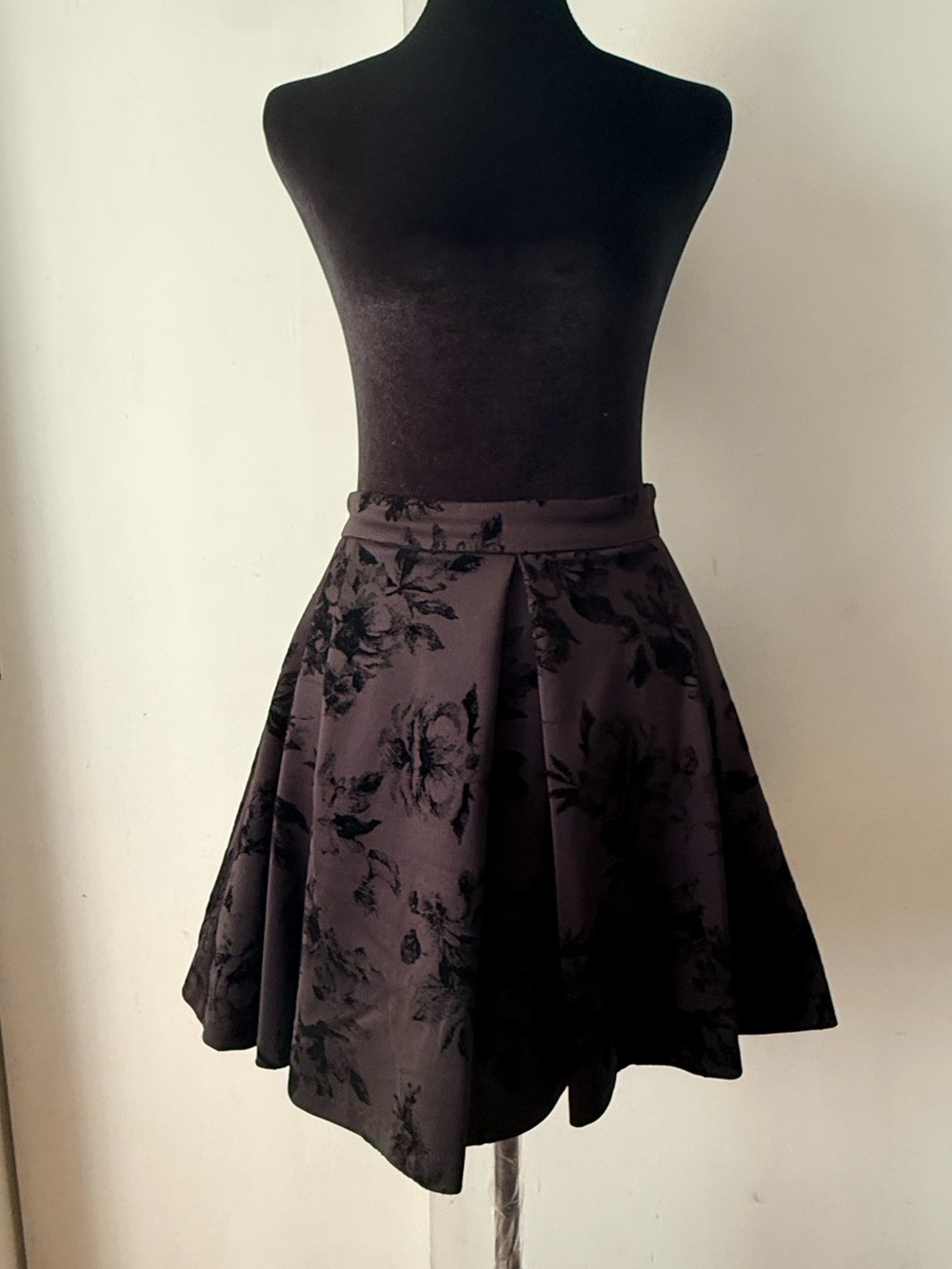 Aqua Black Floral Jacquard Skater Skirt